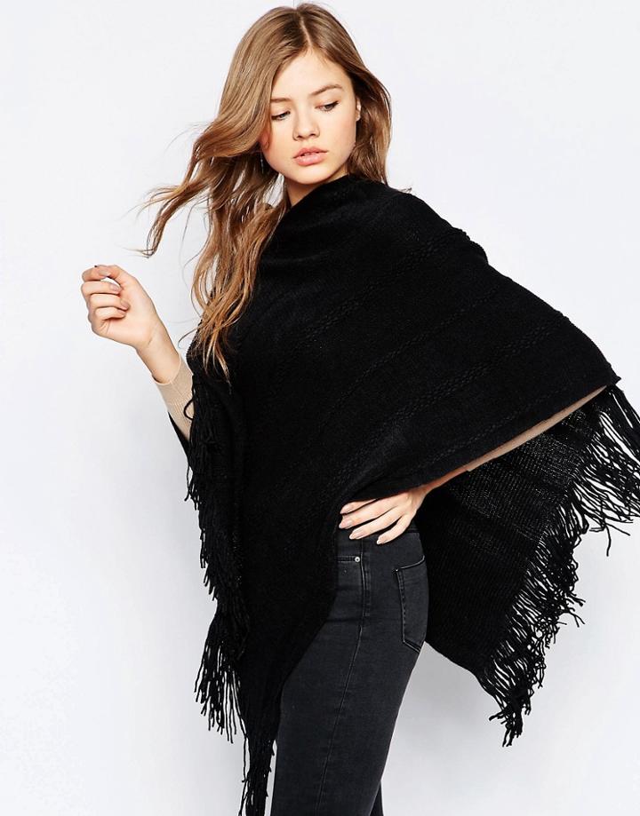 B.young Fringed Poncho - Black
