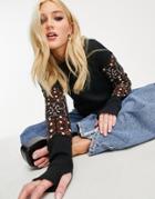 We The Free By Free People Nikki Long Sleeve T-shirt With Bandana Patchwork-black
