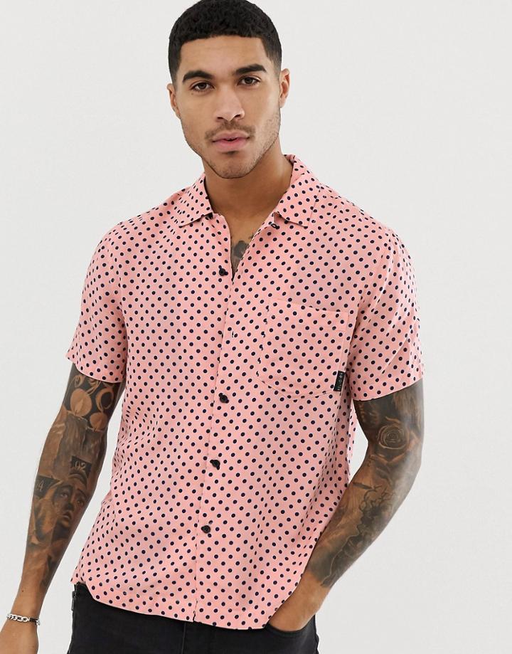 Religion Revere Collar Shirt In Pink Polka Dot - Pink