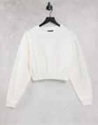 Asos Design Crop Sweatshirt With Fitted Hem And Seam Detail In Bone-white