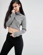 Asos Crop Top With Raw Hem And Turtleneck In Long Sleeve Rib - Mono