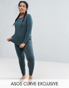 Asos Curve Lounge 2 Pack Long Sleeve Tunic Top & Legging - Green