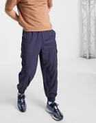 Asos Design Linen Mix Oversized Tapered Pants With Cargo Pockets In Navy