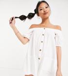 Asos Design Petite Off Shoulder Button Through Swing Romper In White