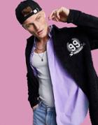 Asos Design 90s Oversized Shirt In Shearling With Collegiate Chest Badge-navy