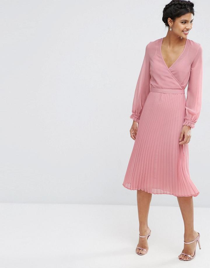 Asos Occasion Pleat Wrap Dress - Pink