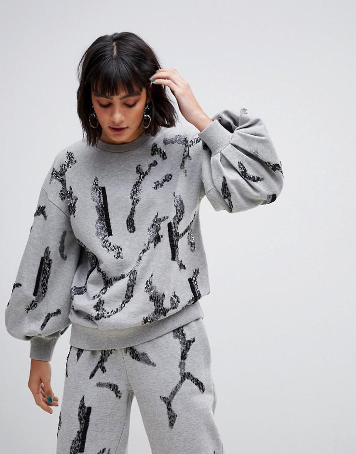Asos White Embellished Sweatshirt Two-piece - Gray