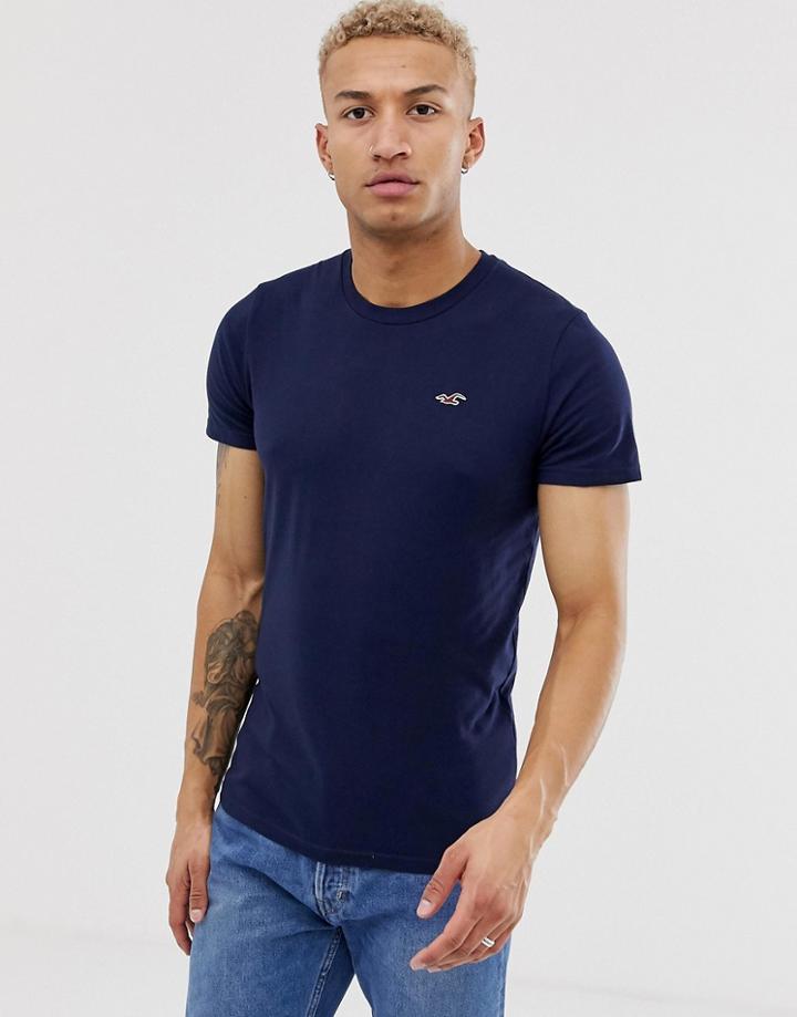 Hollister Crew Neck Seagull Logo T-shirt In Navy