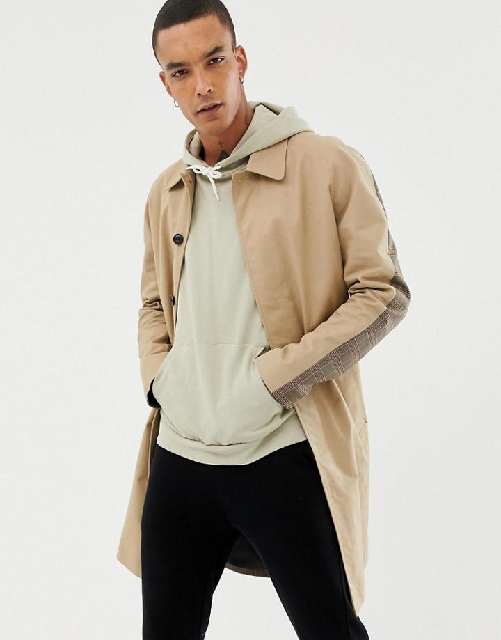 Mennace Mac Coat With Check Back Print - Stone