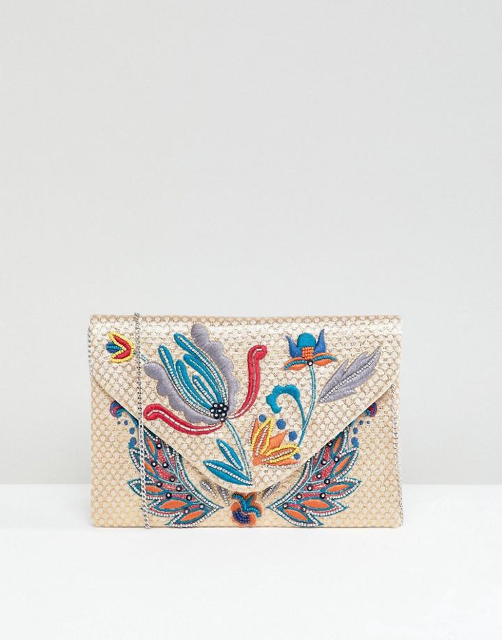 Park Lane Embroidered Clutch Bag With Optional Shoulder Strap - Multi