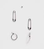 Asos Design Multiwear Safety Pin Earrings Pack In Silver Tone - Silver