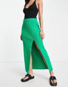 Pretty Lavish Midaxi Knit Skirt With Slit In Bright Emerald - Part Of A Set-green