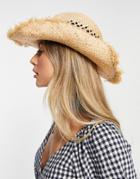Asos Design Straw Cowboy Hat With Size Adjuster In Natural-neutral