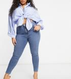 Asos Design Curve High Rise Ridley 'skinny' Jeans In Vintage Midwash Blue