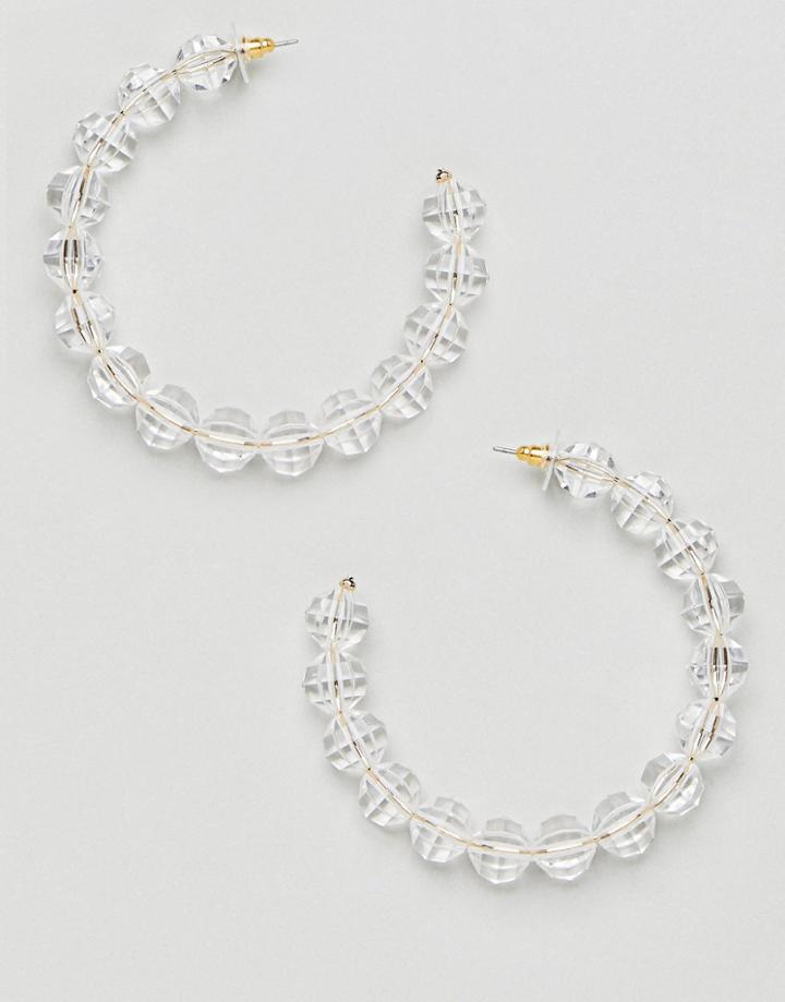 Asos Design Hoop Earrings With Faceted Resin Beads In Gold - Gold