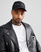 Asos Trucker Cap In Black With Rose Embroidery - Black