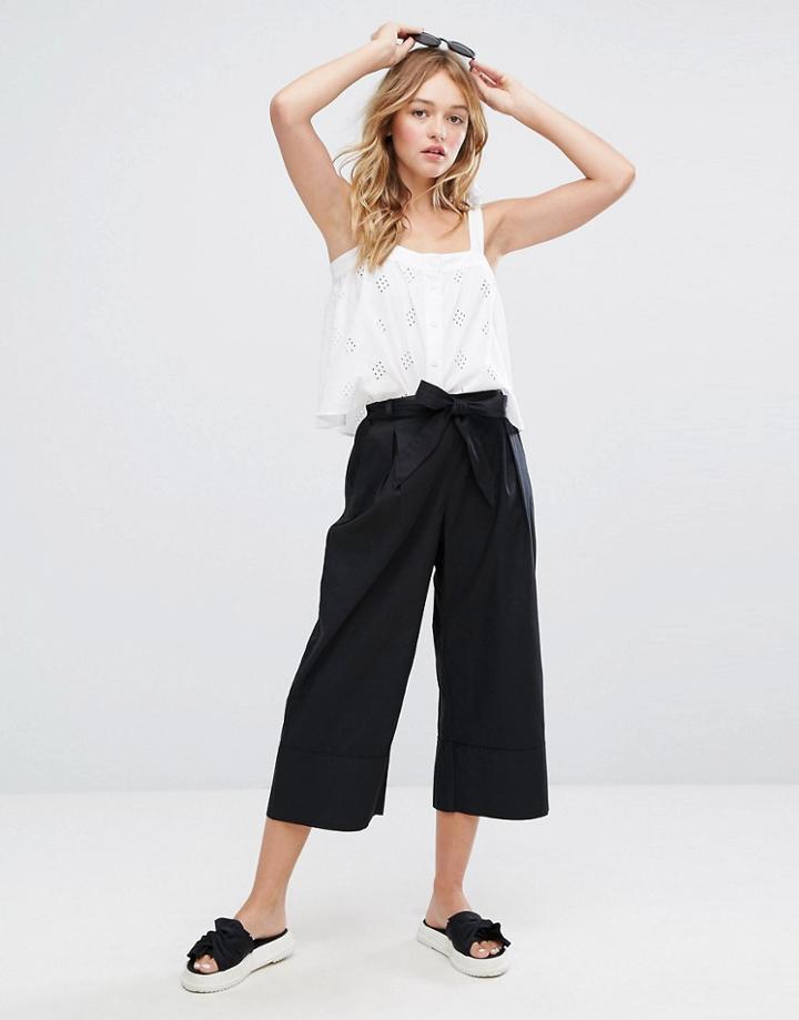 Monki Wide Leg Tie Front Culotte Pants - Black