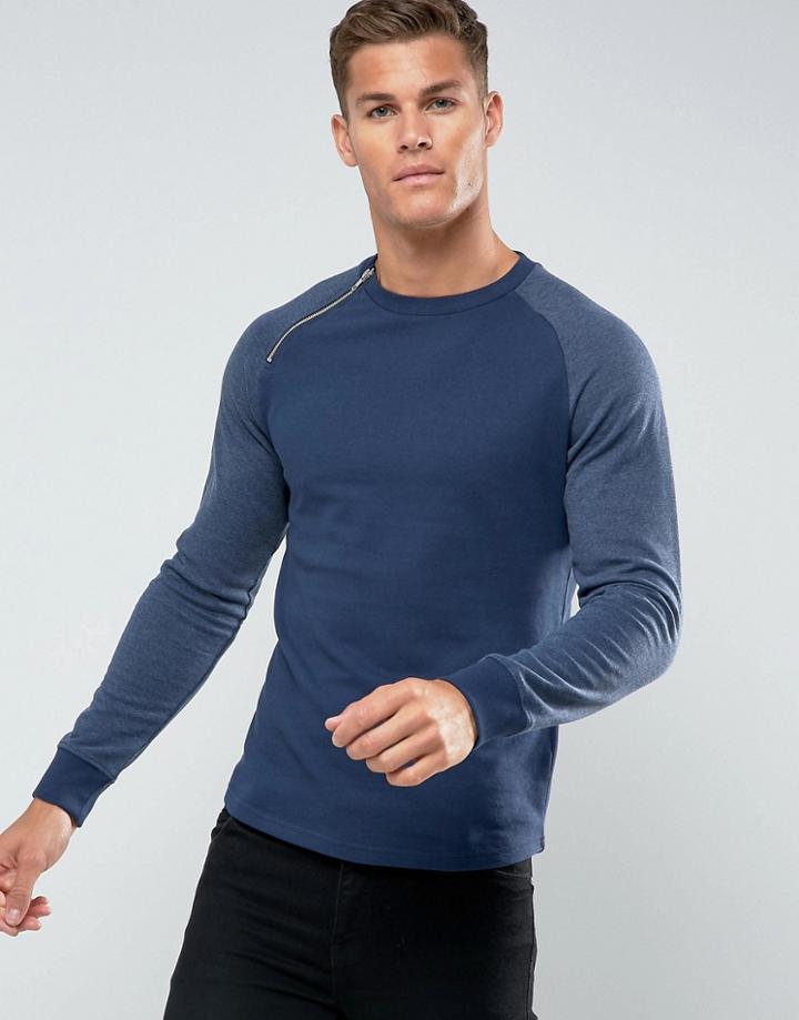 Troy Raglan Curved Hem Sweatshirt - Navy