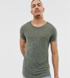 Asos Design Tall Longline T-shirt With Scoop Neck And Curved Hem In Linen - Green