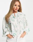 In The Style X Stacey Solomon Oversized Volume Sleeve Tie Detail Blouse In White Floral Print - Part Of A Set-multi