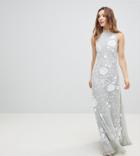 Frock And Frill Premium All Over Embellished High Neck Trophy Maxi Dress - Gray