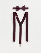 Asos Design Bow Tie And Suspenders Set In Deep Purple