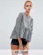 Milk It Vintage Peplum Hem Top In Gingham - Black