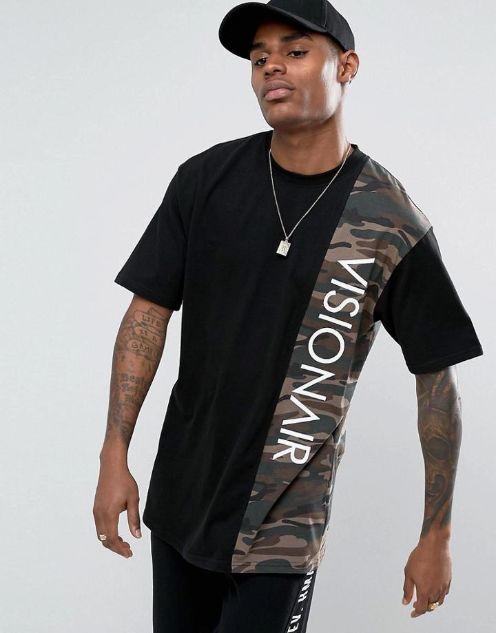 Visionair T-shirt In Black With Camo Panel - Black