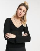 Asos Design Sweater With Open Neck And Ruffle Detail In Black