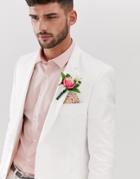 Asos Design Wedding Skinny Suit Jacket In Stretch Cotton In White