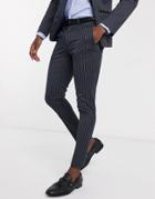 Asos Design Wedding Super Skinny Suit Pants In Navy Pinstripe