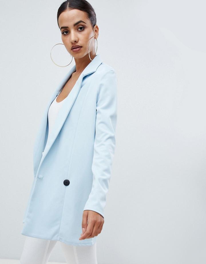 Prettylittlething Longline Boyfriend Blazer In Baby Blue - Blue