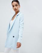 Prettylittlething Longline Boyfriend Blazer In Baby Blue - Blue