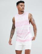 Asos Design Sleeveless T-shirt With Dropped Armhole And Text Stripe - Pink