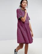 Lazy Oaf Smock Dress In Stripe With Bad For You Taping - Pink