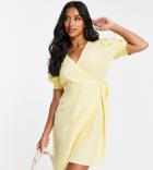 Pieces Petite Wrap Mini Dress In Yellow