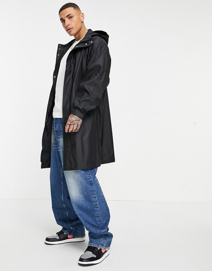 Asos Design Waterproof Rubberized Rain Jacket In Black