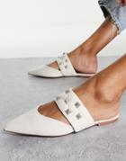 Asos Design Leah Studded Point Ballet Mules In Natural Fabrication-neutral