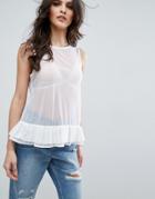 Asos Top In Mesh With Corset Back And Organza Ties - White