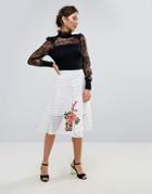 Amy Lynn A Line Midi Skirt With Floral Placement - White