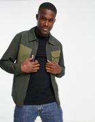 Only & Sons Zip Up Worker Jacket With Chest Pockets In Khaki-green