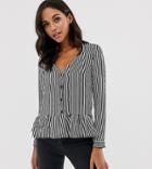 Boohoo Basic Frill Hem Blouse In Black And White Stripe - Multi