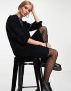Object Knitted Dress With Balloon Sleeve In Black