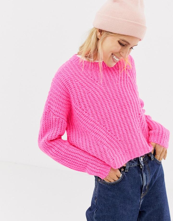 Stradivarius Crew Neck Neon Sweater - Pink