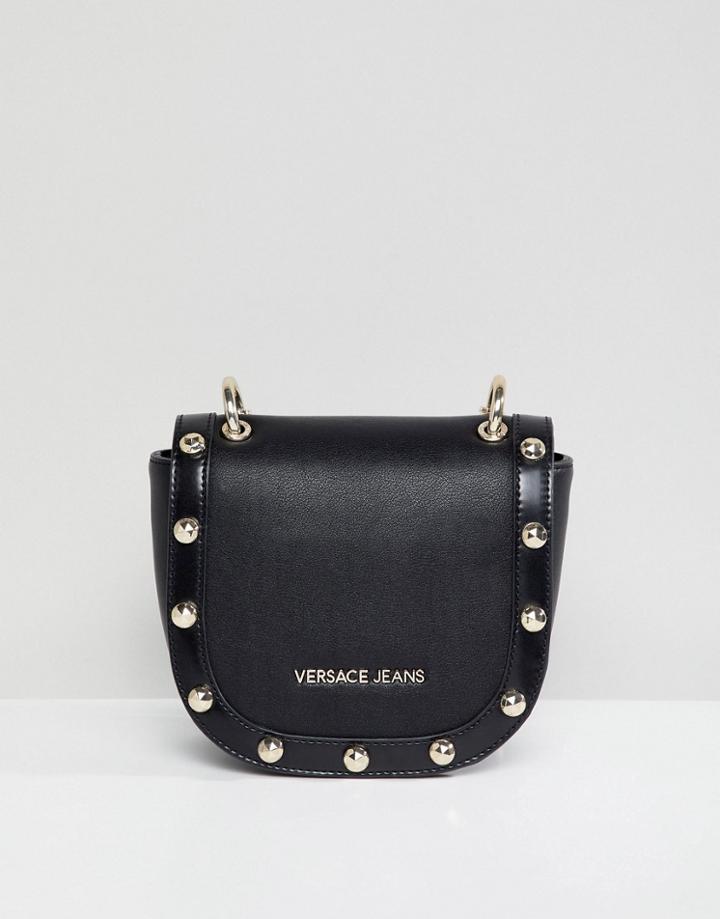 Versace Jeans Crossbody Studded Saddle Bag - Black