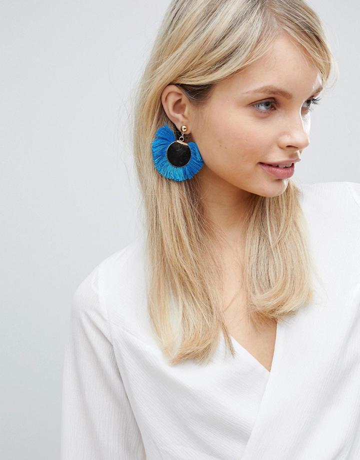 South Beach Bright Blue Tassel Disc Earrings (+) - Blue