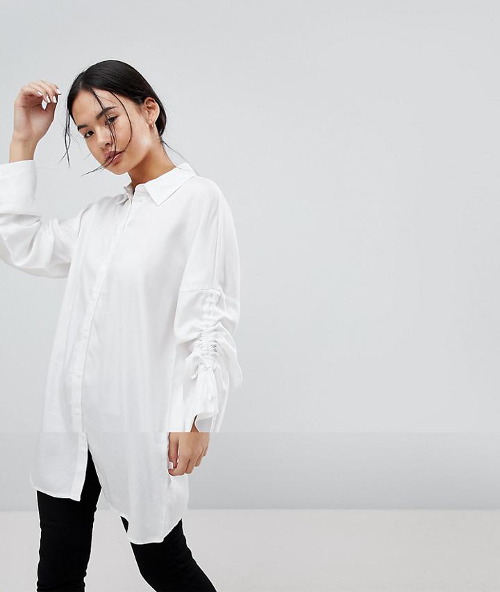 Noisy May Adjustable Sleeve Length Oversized Shirt - White