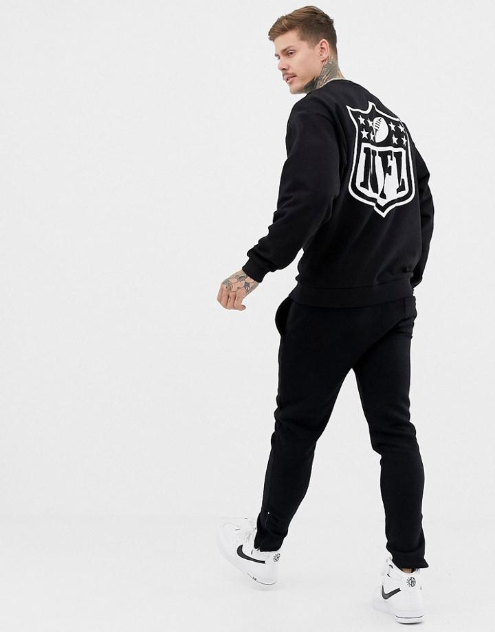 Asos Design Oversized Sweatshirt With Nfl Embroidery And Back Print In Black