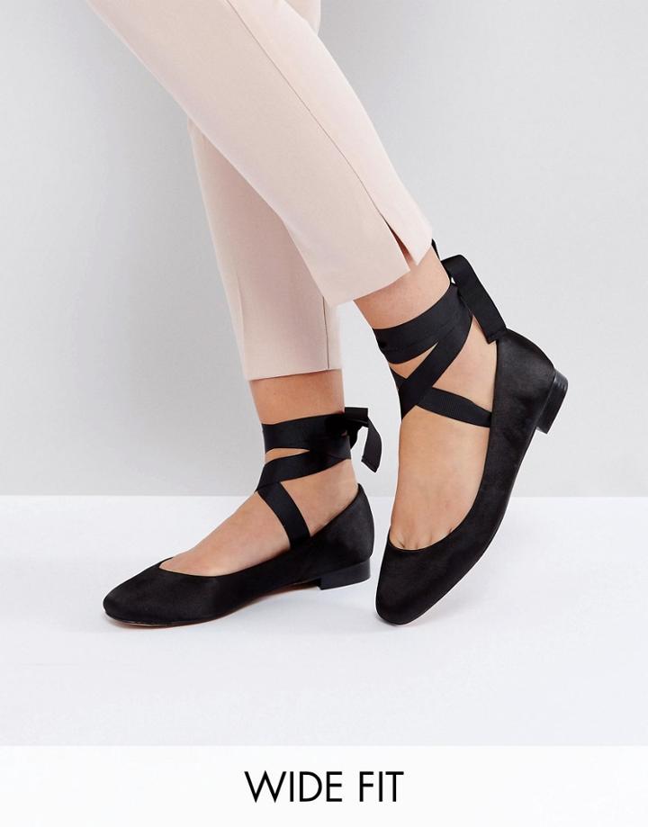 Asos Loved Up Wide Fit Tie Leg Ballet Flats - Black