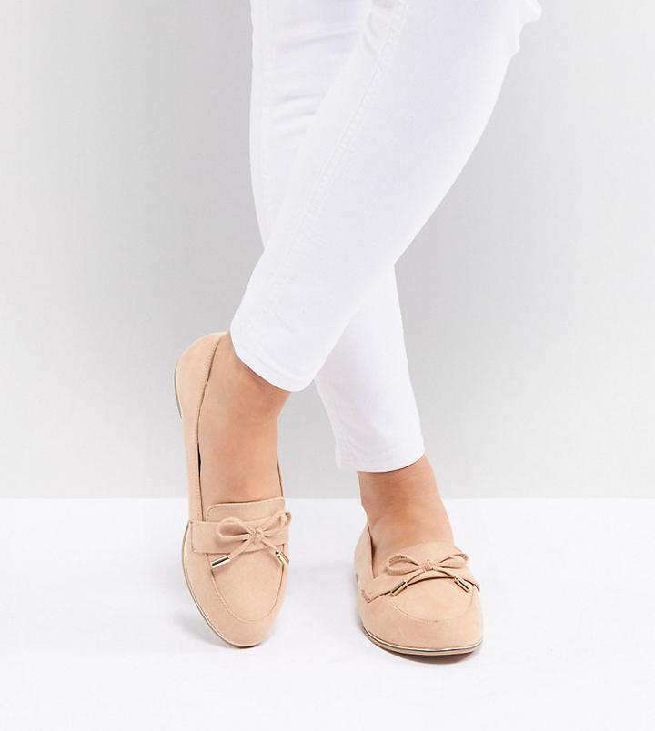 Asos Design Mossy Wide Fit Flat Shoes - Beige